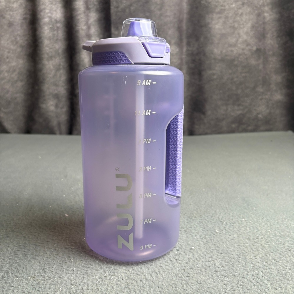 Zulu Goals 64oz Half Gallon Water Bottle Purple Motivational Time Marker Straw